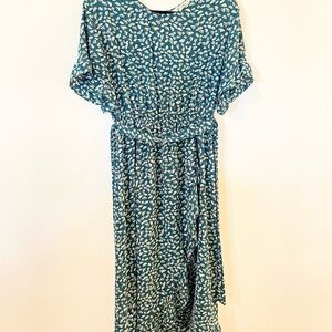 Floral Teal Dress - Deep Green Wrap Dress